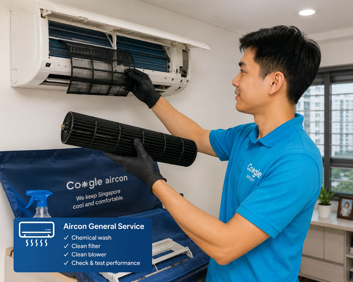Aircon servicing price comparison table for Singapore in 2026 — general service, chemical wash, overhaul, and gas top-up rates